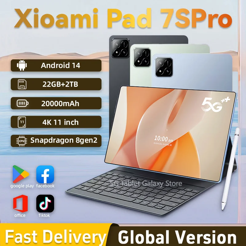 2025 New7S Pro Tablet with Snapdragon 8gen2 4K Screen 22GB RAM 2TB Storage Android 14 System Dual-Mode 5G and Wi-Fi 20000mAh