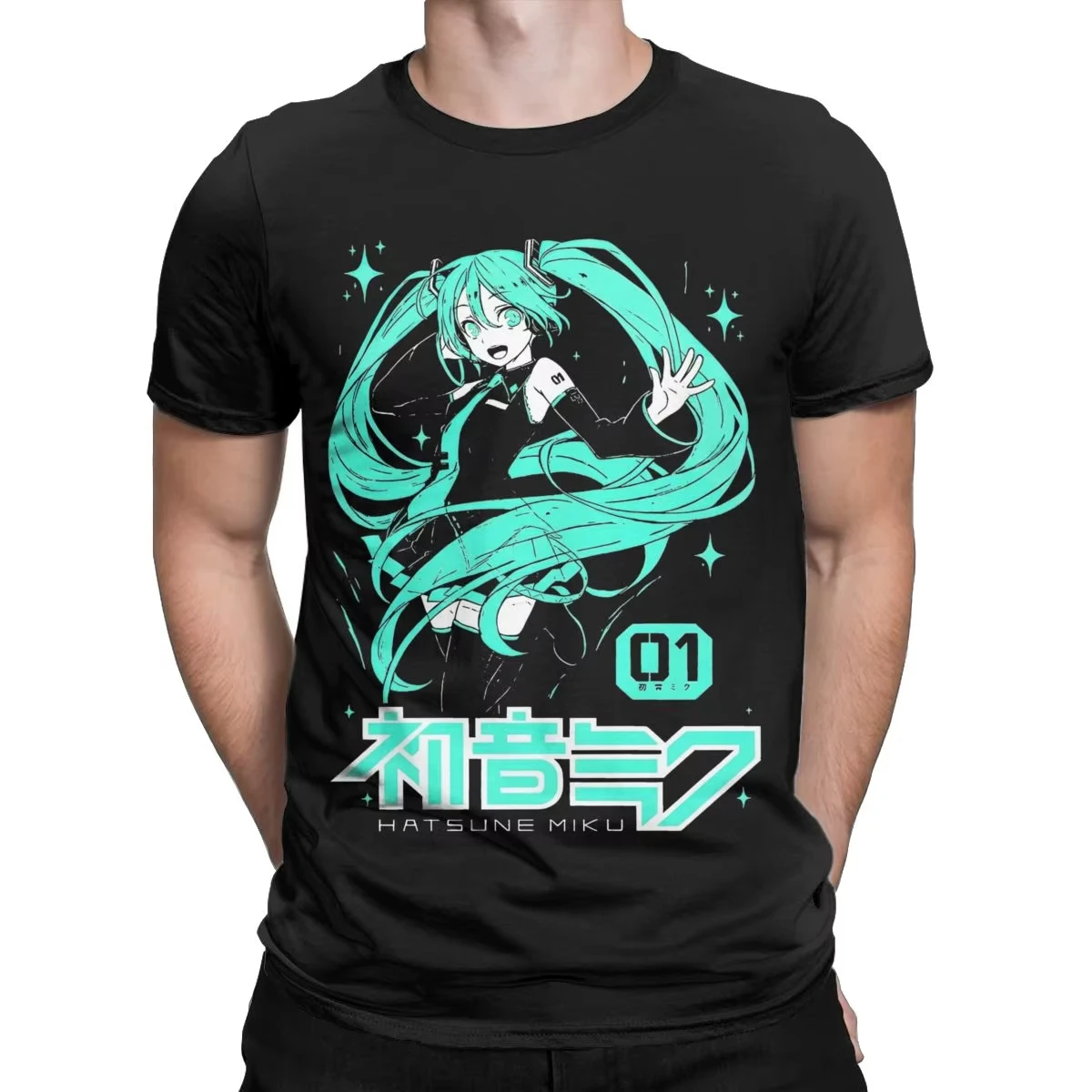 Hatsune Miku Anime T-Shirt Herren Baumwoll-Top T-Shirt Ästhetisches O-Ausschnitt Kurzarm