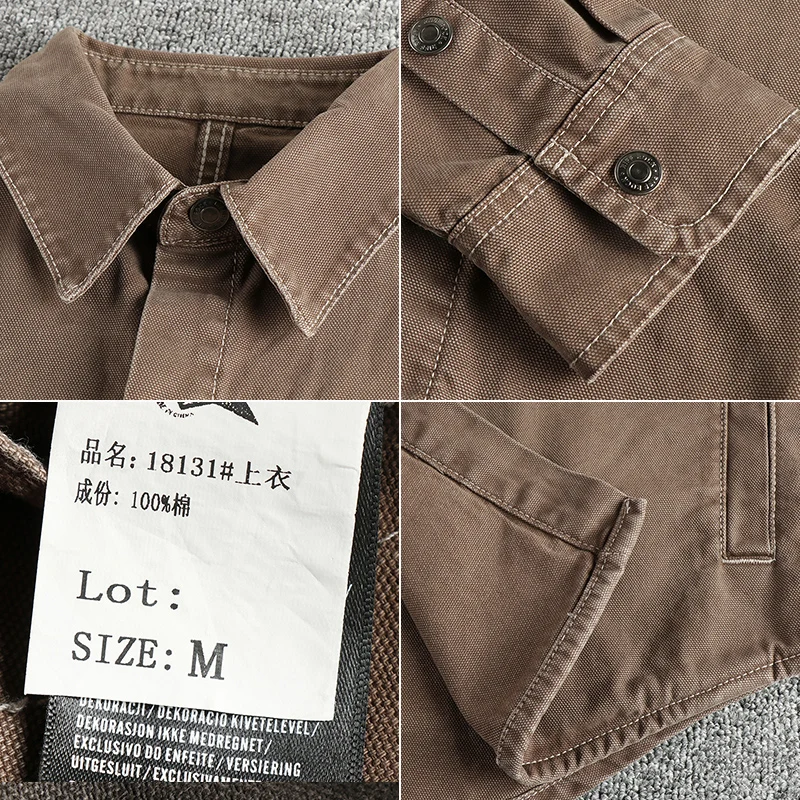 Sleeves embroidered letters heavy tide cool wash to do old men's work long sleeve shirt autumn and winter casual coat