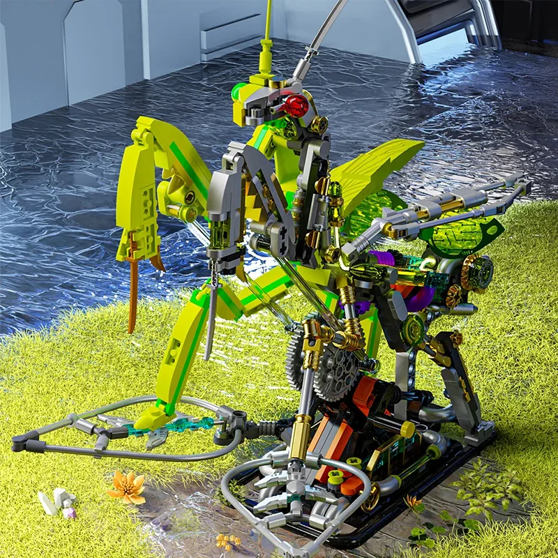 

999PCS Technical Mechanical Mantis With Light Building Blocks Bricks Animal Life Insect Model Assembly Toys Set For Kid Gifts