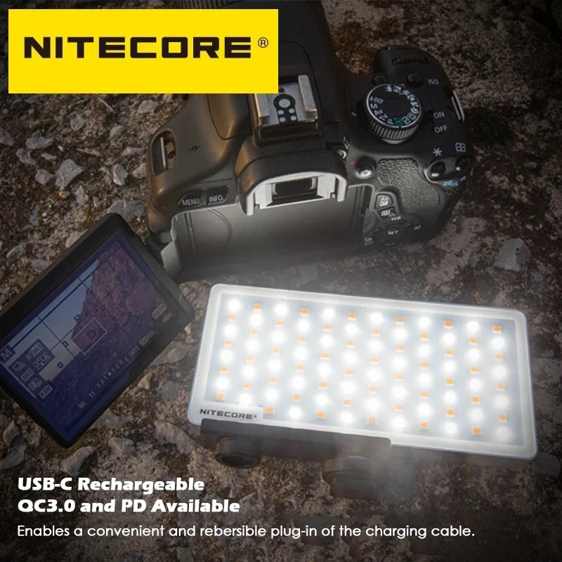 المهنية NITECORE SCL10 2 في 1 كاميرا خفيفة قوة البنك الشعلة مع 2500K-6300K ملء الضوء لمدونات الفيديو 10000mAh قوة البنك
