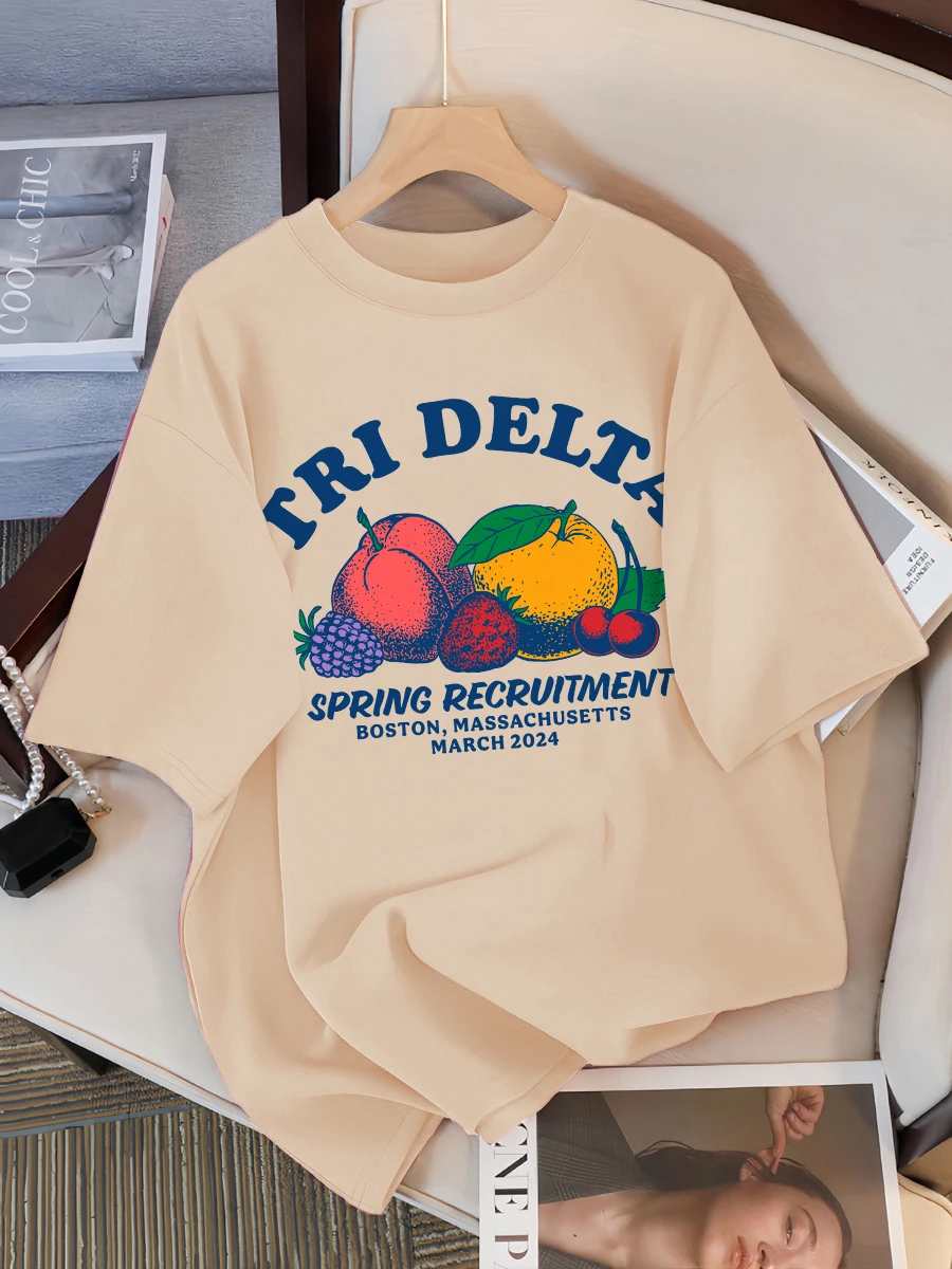

Tri Delta Fresh Fruits Spring Recruitmentprint Women T Shirt Cotton O-Neck T-Shirt Summer Loose Clothes All-Match Y2K Streetwear