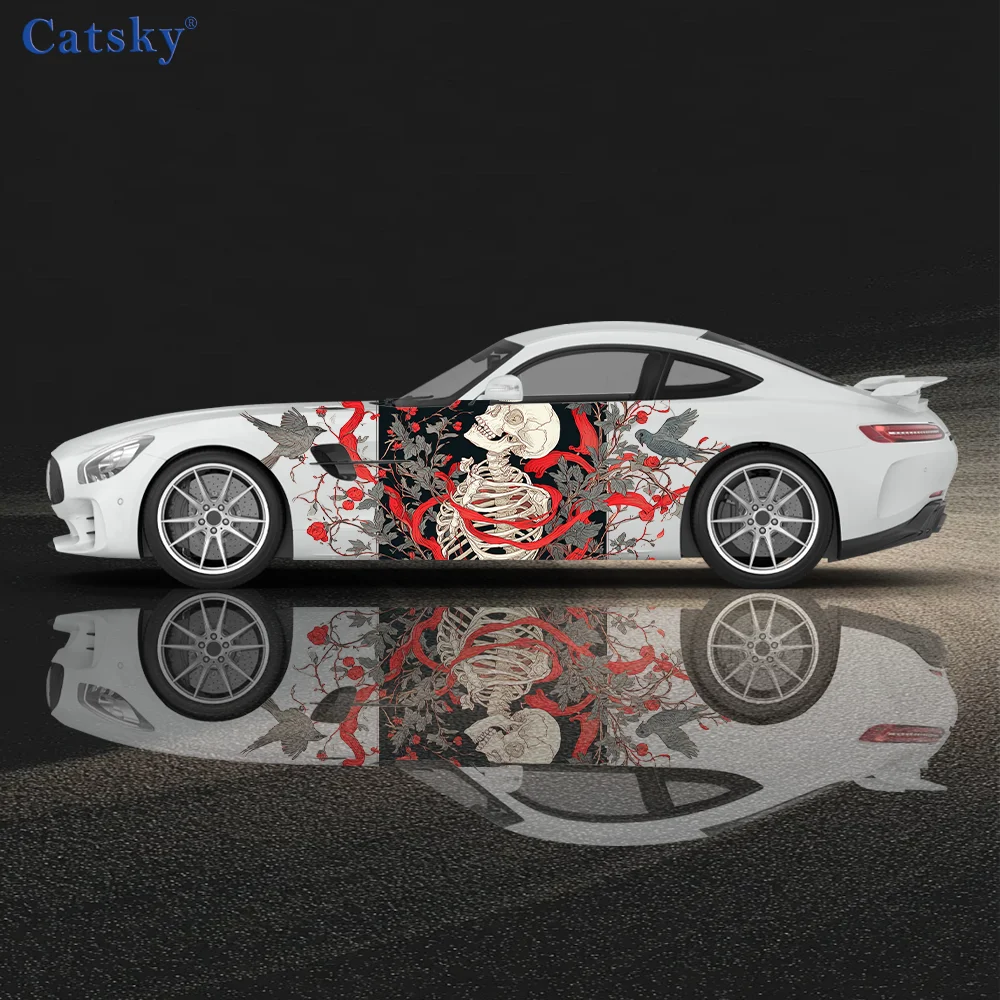 

Скелет, цветок, птица, лента, автомобильные виниловые наклейки, самоклеящаяся наклейка из ПВХ, подходит для грузовиков, внедорожников, декор, автоаксессуары, подарок