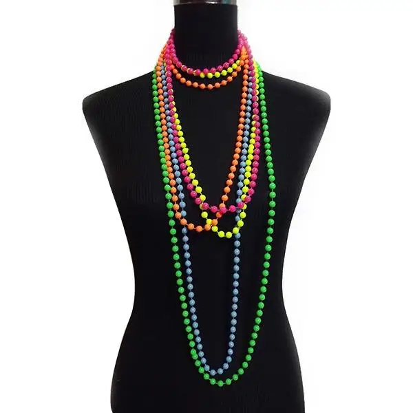 

6pcs 70's & 80's Them Plastic Necklace 6-color Beaded Necklace for Prome Party (Green & Rose Red & Yellow & Bright Red & Orange