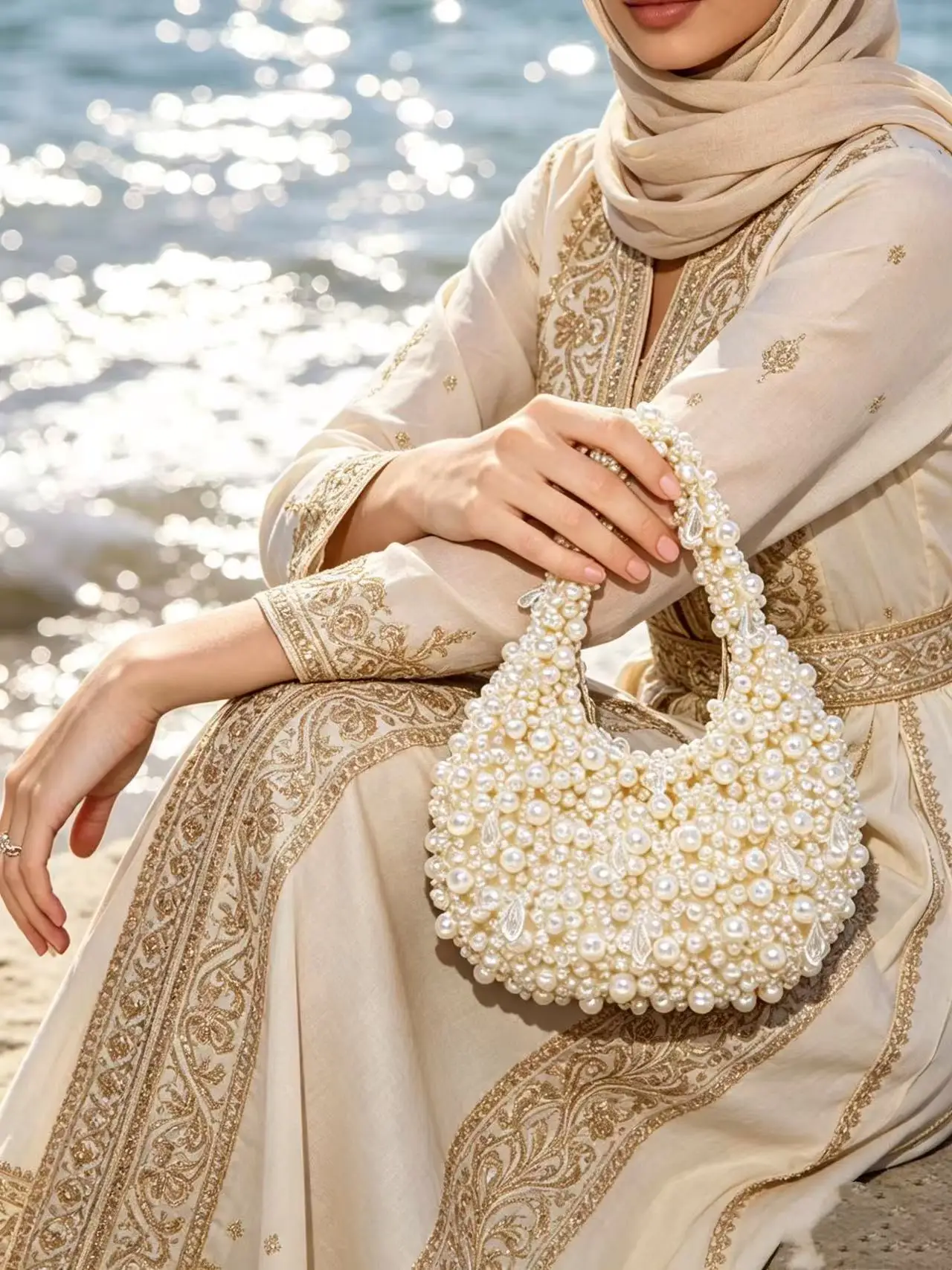 Handcrafted Full-Pearl Ladies Handbag for Parties Evening Vacations Commuting Versatile Cross-Border Trendy Handbag