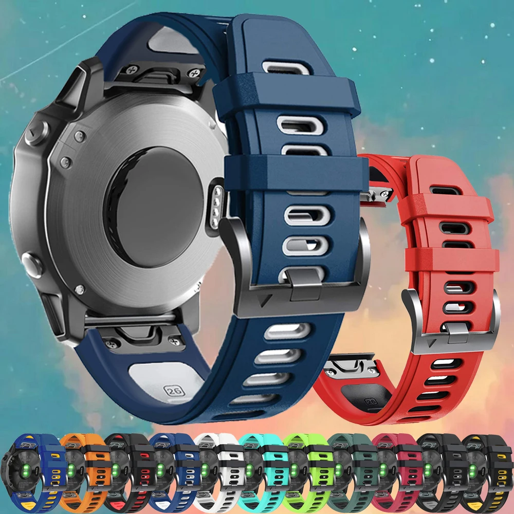 

Силиконовый ремешок QuickFit 26/22 мм для Garmin Fenix 7X 8 7 47 мм 51 мм/6X 6 Pro 5 5X Plus 3HR Tactix 8 7 Замените уличный браслет