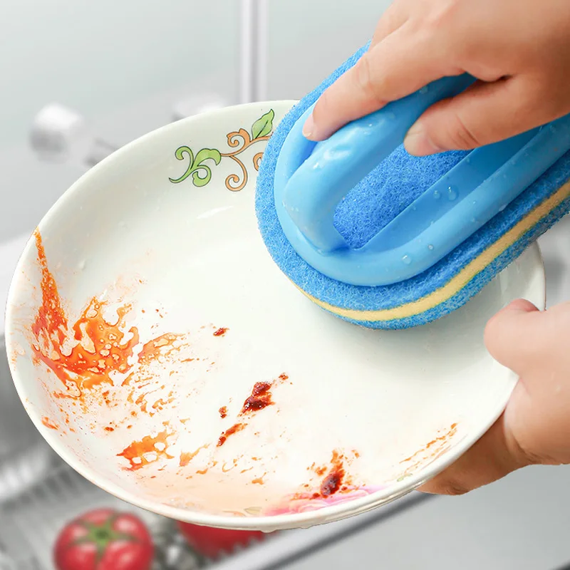 

Cleaning Brush with Handle Kitchen Sponge Wipe Thickening Bathroom Tile Cleaning Sponge Household Stain Removal Clean Tools