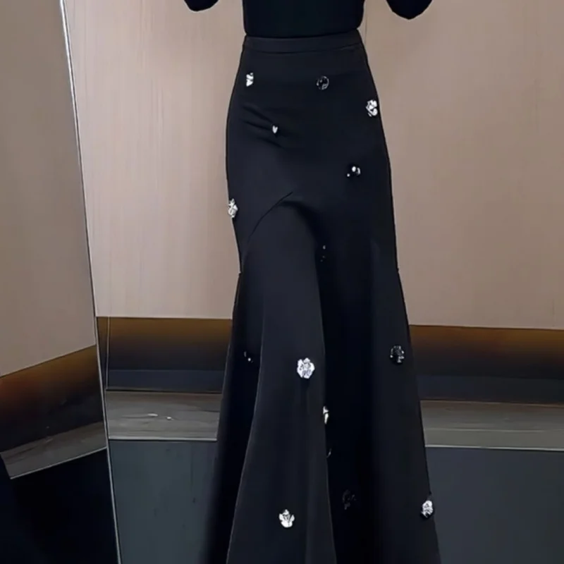 

Новая модная длинная юбка с 3D цветочным узором и пайетками для женщин, весна-осень, роскошная, с высокой талией, в стиле ретро, с бисером, облегающая, фасон «русалка», для вечеринок, Jupe