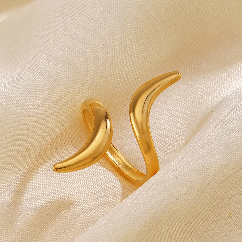 Simple Abstract Double Pointed Opening Adjustable Ring Metal Wrapped Pointed Ring for Women Daily Dating Jewelry Gift