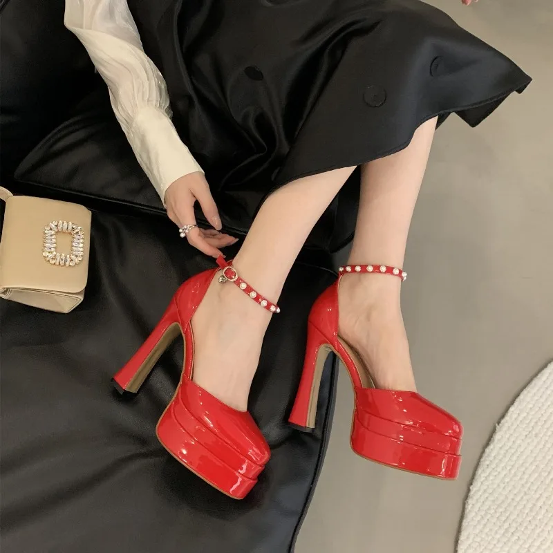 

14CM Super High Platform Women's Sandals Belt Buckle Open Toe Women's Pumps and Heels Fashion Designer Chunky Heel Woman's Shoes