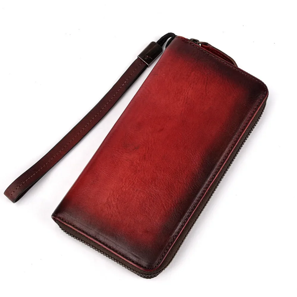 

Men Buisness Wo Casual For Leather Single Wallet Purse Real Zipper Vintage Leather Long Burse Wallet Skin