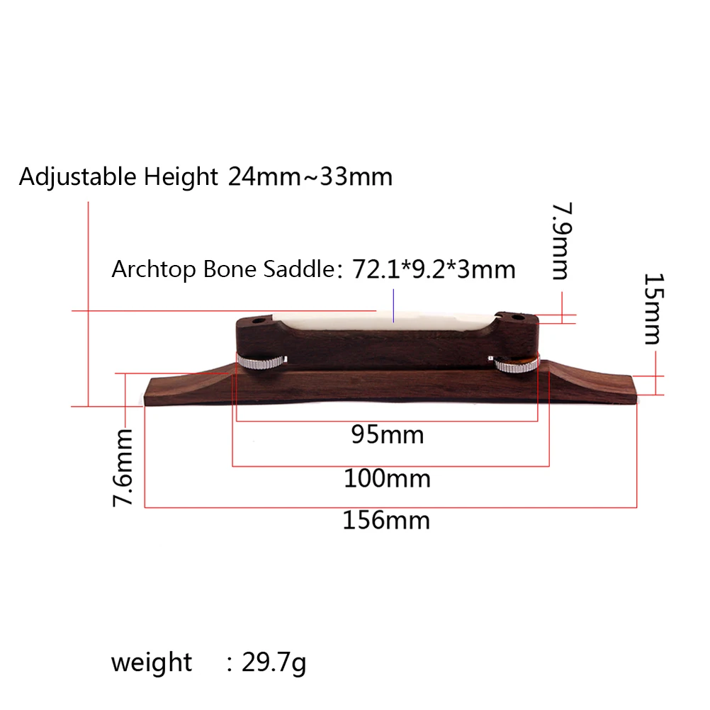 

Archtop Guitar Bridge Lightweight Bone Saddle Replacement Parts Acoustic Guitars Rosewood Adjustable Height Smooth Surface