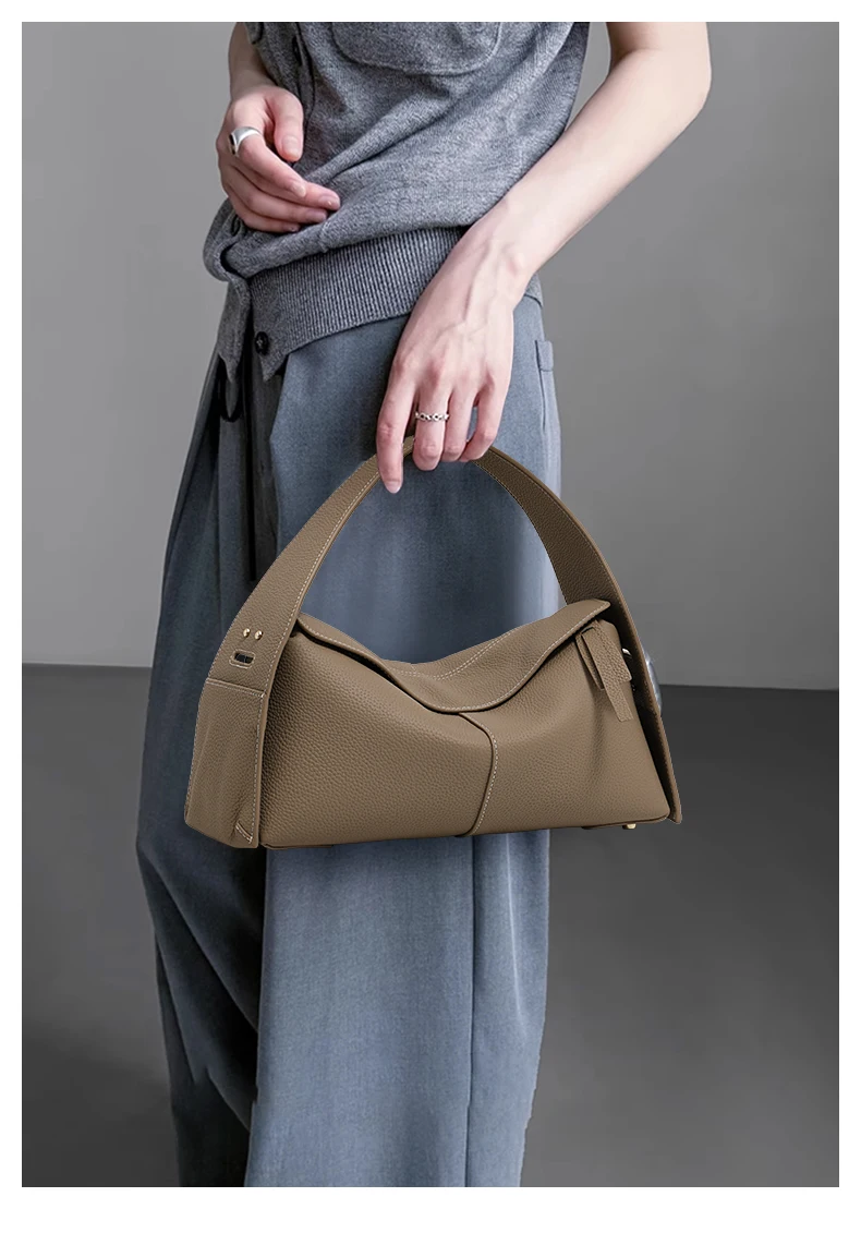 Hobo-Umhängetasche aus Rindsleder für Damen, tragbare Unterarm-Umhängetasche mit doppeltem breitem Riemen-Design für lässige, tägliche Outfits – Detail 3