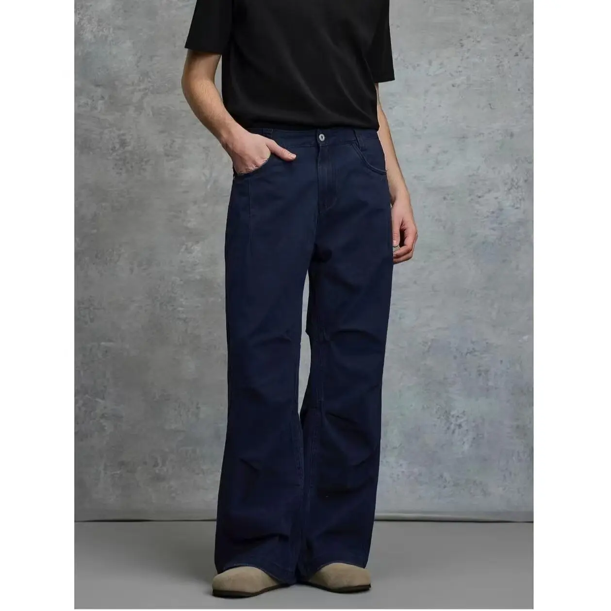 Men's Minimalist Solid Color Retro Street Sweatpants Cool Boys Spring Bottom Casual Pants Wide Legs Male High Waist Trousers