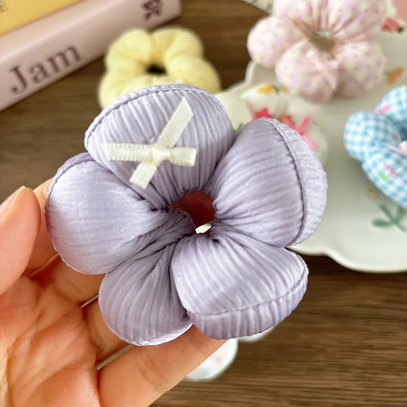 

Sweet and Versatile Fabric Three-dimensional Cotton Filling Flower Sausage Ring Floral Broken Bow Girl's Meatball Hair Circle