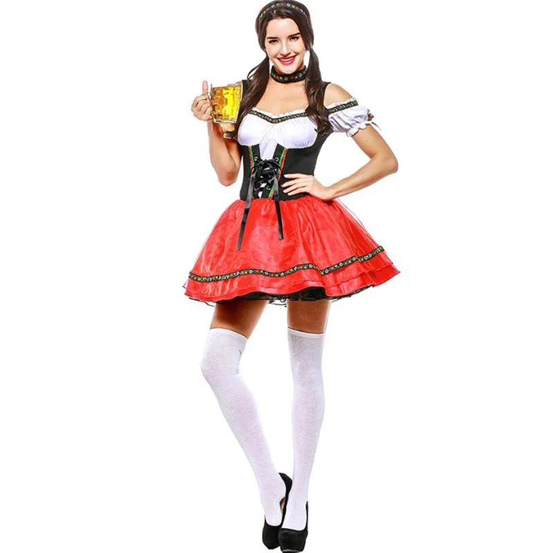 Women Octoberfest Bavarian Beer Girl Dress Oktoberfest Wench Waitress Maid Costume Halloween Party Fancy Dress Costume