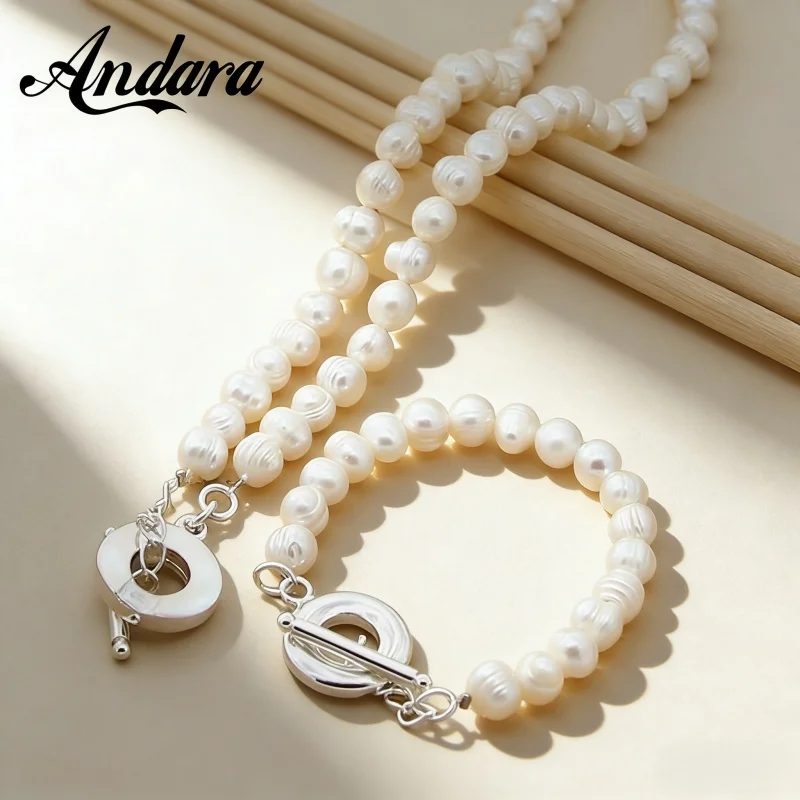 Pearl Jewelry Sets 925 Sterling Silver Natural Freshwater Pearl Necklace Bracelet Set Fashion Women Jewelry Wedding Gift