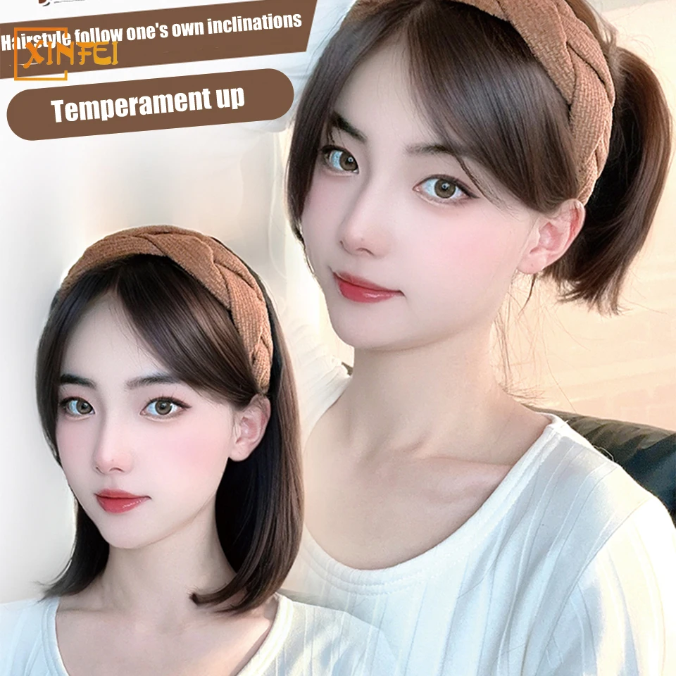 Synthetic Wigs Women\'s Short Style Hairband Hair Extension Fashion Bangs Fluffy One-piece Natural Increase Hair Wig Piece