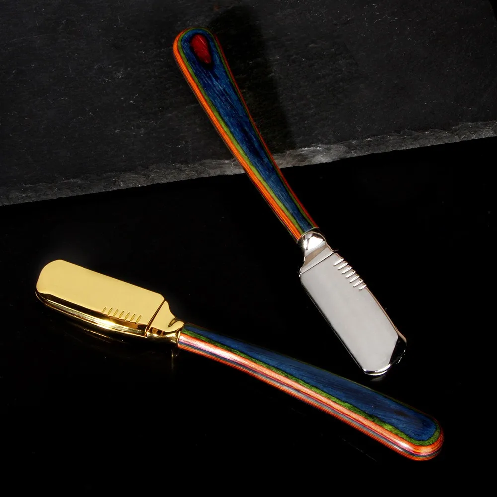 4색 스트레이트 엣지 이발사 면도기 안정적인 이발 수염 눈썹 나무 면도 도구 수동 제모 면도기 미용사 트리밍