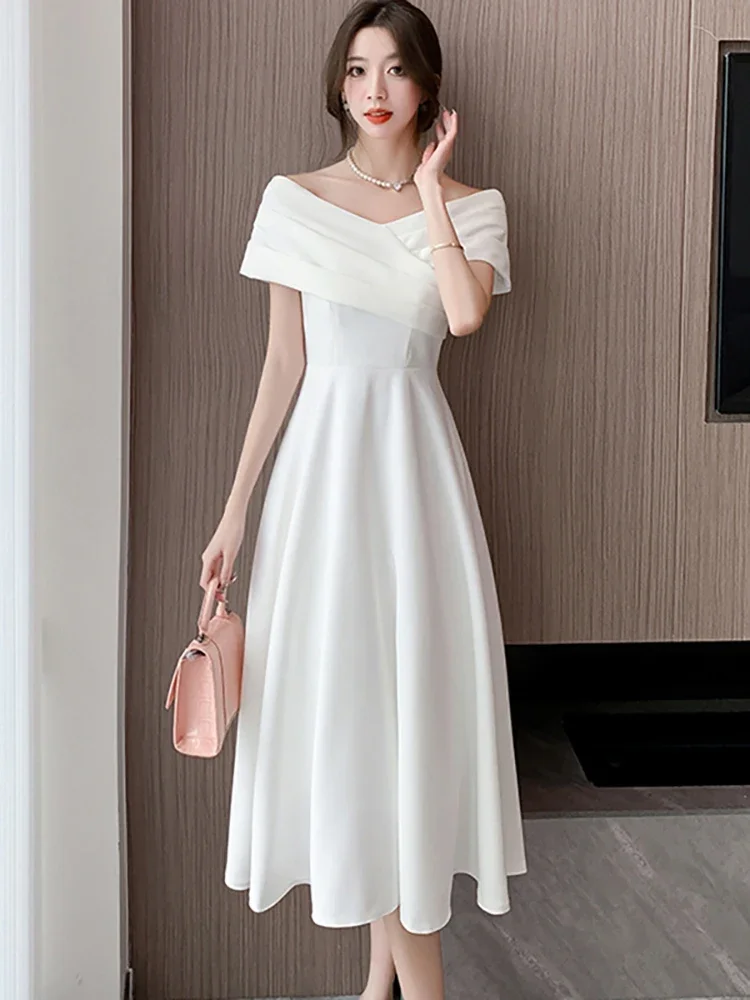 

White Dresses for Women Classy Summer Short Sleeve V-Neck Blackless Sexy Long Dress 2023 Red Bodycon Luxury Party Evening Dress