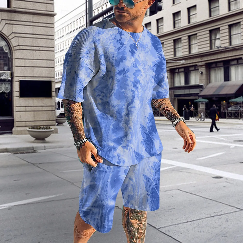 Traje con estampado 3D para hombre, chándal de cuello redondo, camiseta de gran tamaño, pantalones cortos, traje de Jogger, ropa deportiva informal