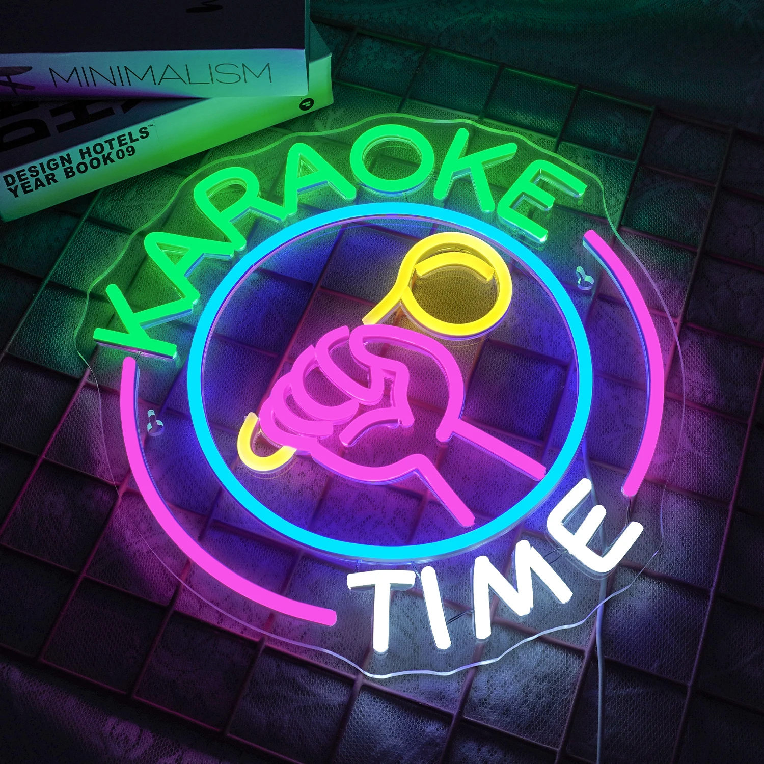 Karaoke Time Neon Sign Microphone Neon Sign For Wall Decor Live Music Room Decoration For Party Music Club Bar KTV Dimmable Lamp