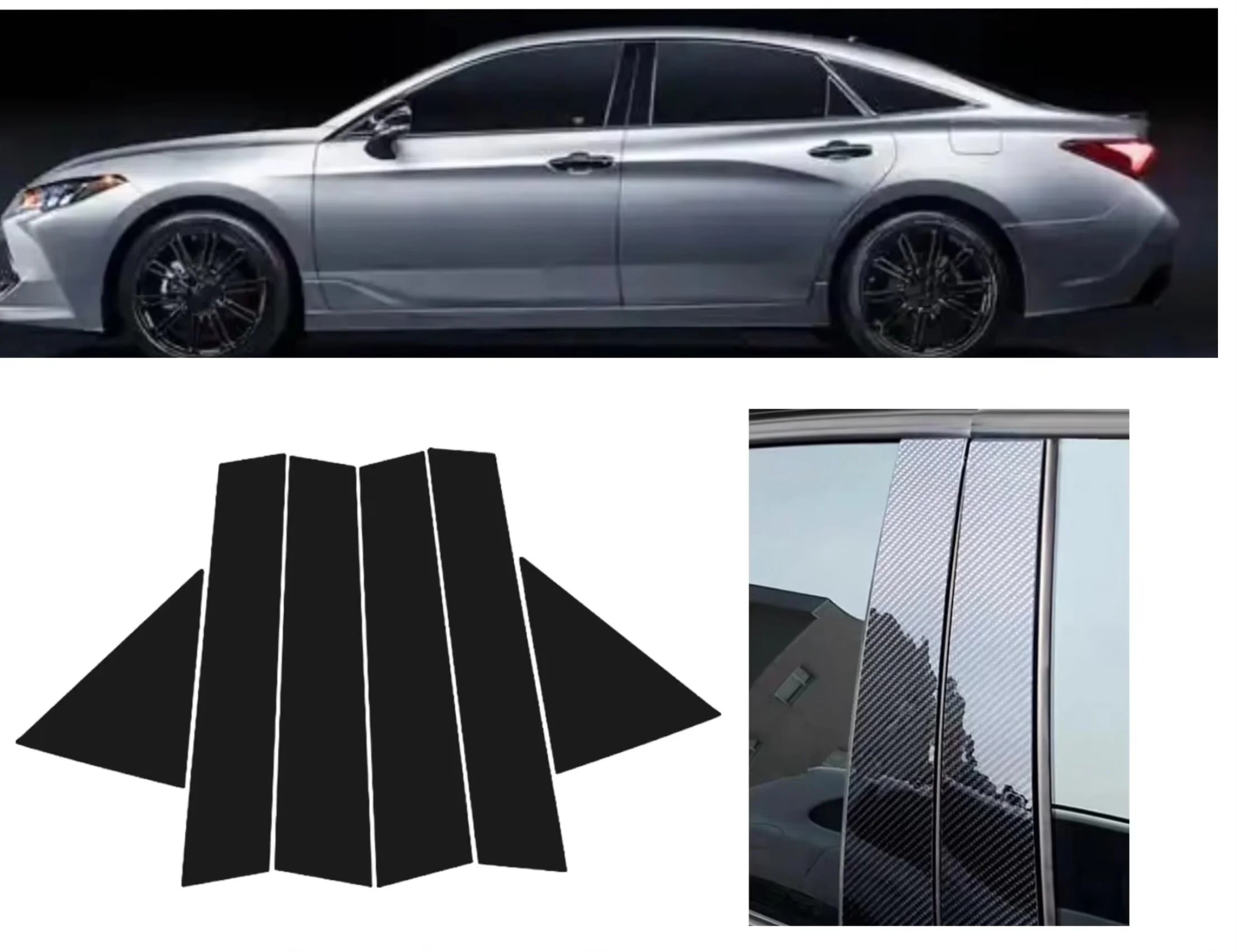 Fit For Toyota Avalon XX50 2019-2023 6PCS Gloss Black  Pillar Posts Silver Carbon Window Decor Door Side Mouliding Trim Cover