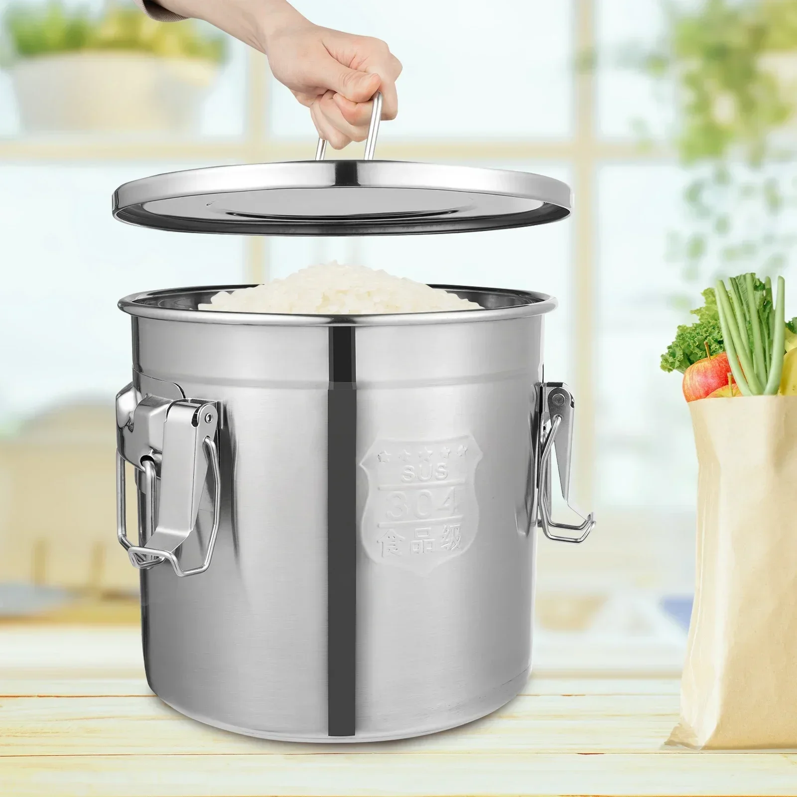 

12L Stainless Steel Grain Container With Lid Airtight Canister Food Airtight Stainless Steel Bucket,Food Storage Container