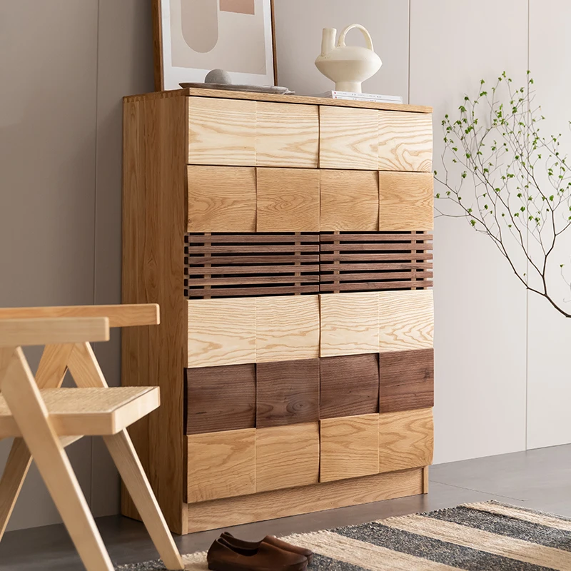 Modern Natural Space Saving Entryway Shoe Rack Italian Style Wooden Shoe Cabinet