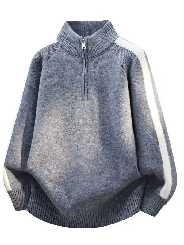 

Повседневный мужской свитер с воротником-стойкой на молнии, весенне-осенний, свободный, в стиле колор-блок, вязаный, с длинным рукавом, универсальный базовый джемпер