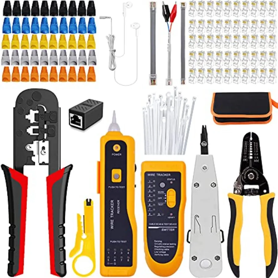

LEATBUY RJ45 Crimp Tool Kit CAT5 Crimper CAT6 RJ45 Crimping Tool Set, 50PCS Connectors, 50PCS Covers, Network Ethernet Cable Te