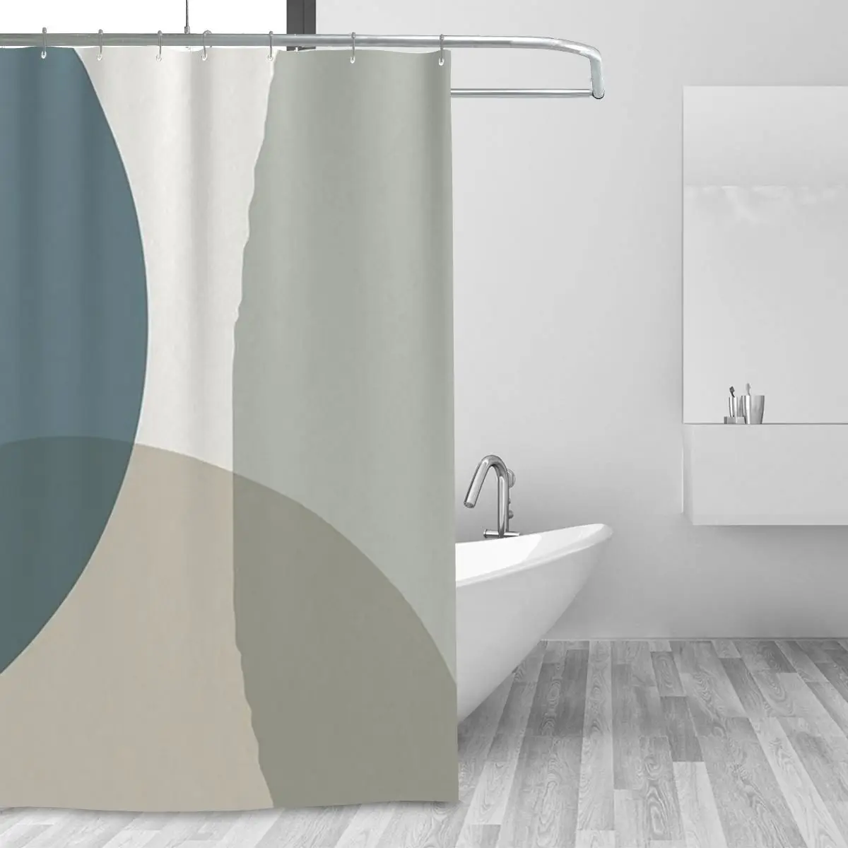 Mid Century Minimalist Shower Curtain Bathroom Polyester Waterproof Bath Curtains with Hooks