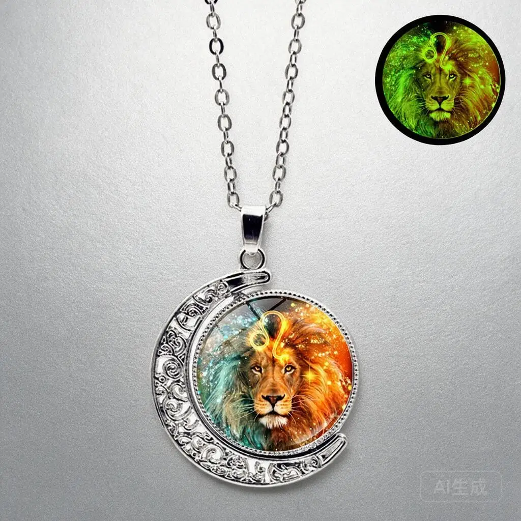 Glow In The Dark 12 Zodiac Double Sided Rotating Moon Pendant Necklace For Women Constellation Jewelry Perfect Friendship Gift