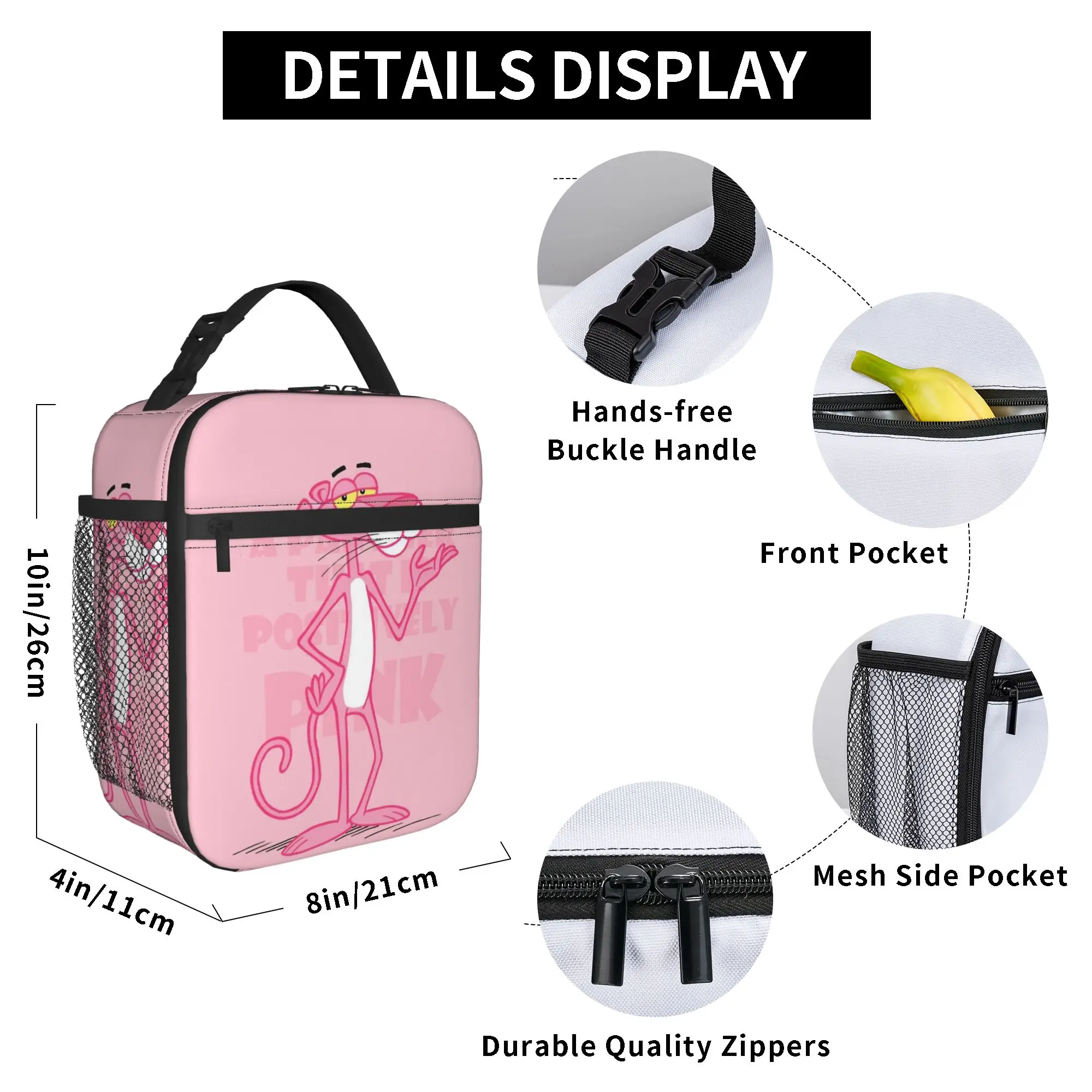 Cartoon Insulated Lunch Bag Leakproof Pinks Panthers Reusable Cooler Bag Tote Lunch Box Beach  Outdoor Bento Pouch view 5