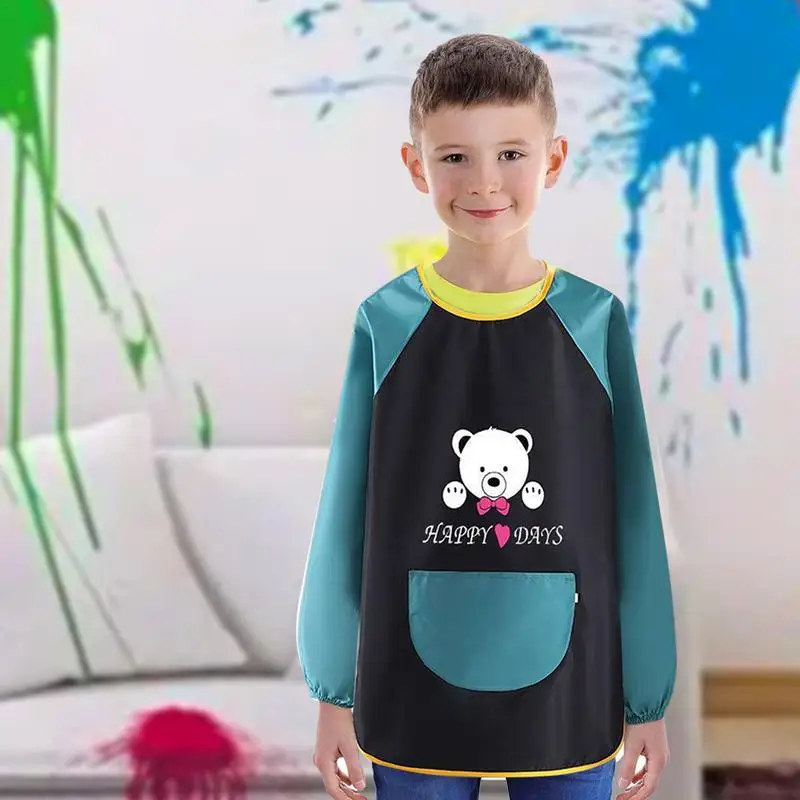 New Arrivals Long Sleeved Gown Cartoon Print Children\'s Bib Waterproof Kids Boys Girls Art Craft Painting Drawing Apron