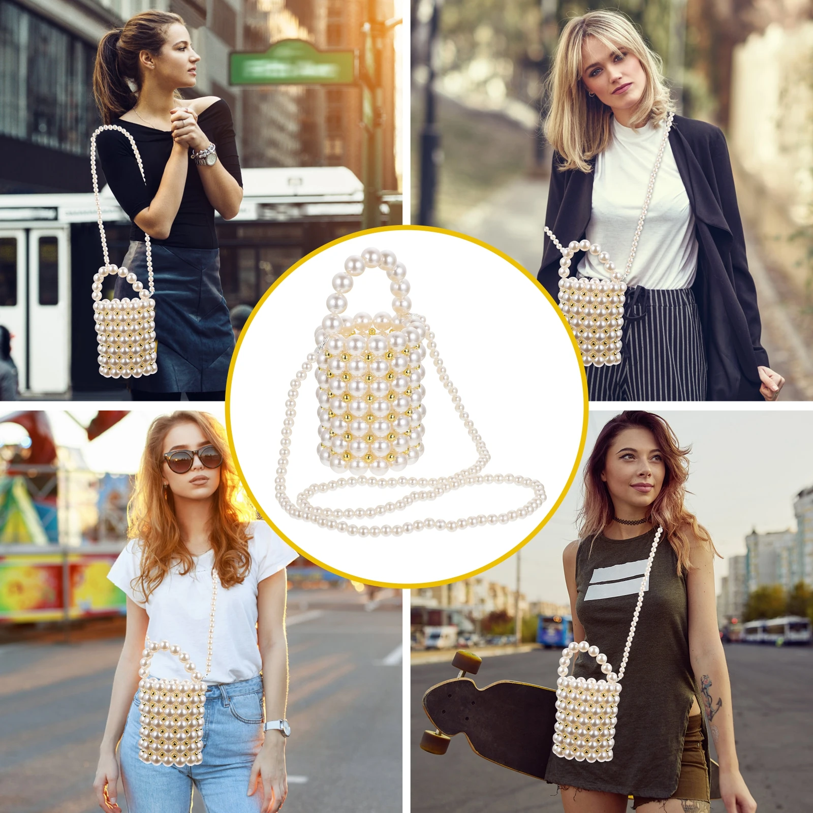 

Pearl Bucket Bag ABS Moderate Capacity Straddle Women Single Shoulder Fashionable Creative Storage Tote Trendy Bag