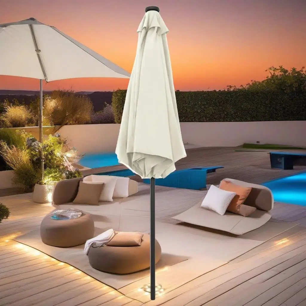 

Lighted Garden Parasol with Aluminum Pole - 106.3 Sand White Outdoor Umbrella