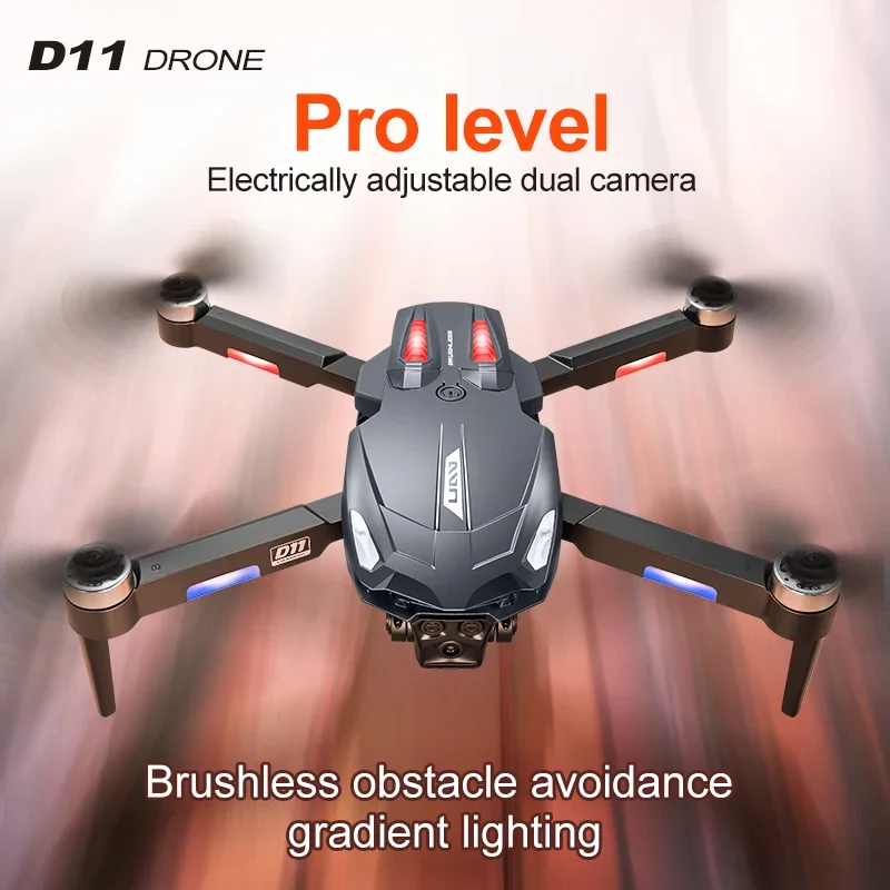 2024 New D11 Drone 8K HD Dual Professional Wifi FPV Obstacle Avoidance Folding Quadcopter Gradient Flowing Lights Toy RC 10000m