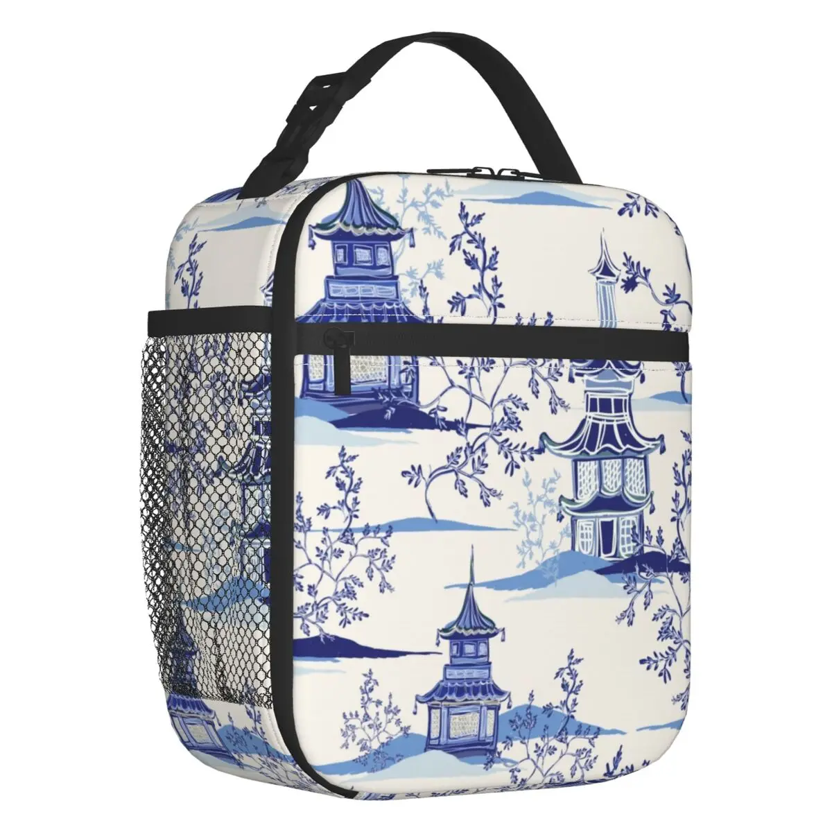 

Chinoiserie Tea House Art Insulated Lunch Bags for Women Delft Blue Oriental Willow Resuable Thermal Cooler Bento Box School