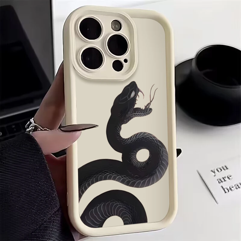 Cute Doodle Funny Snake Case for IPhone 11 12 13 14 15 Pro Max XS XR X 8 7 Plus SE2 IPones 14Pro 15Pro Matte Soft Silicone Cover