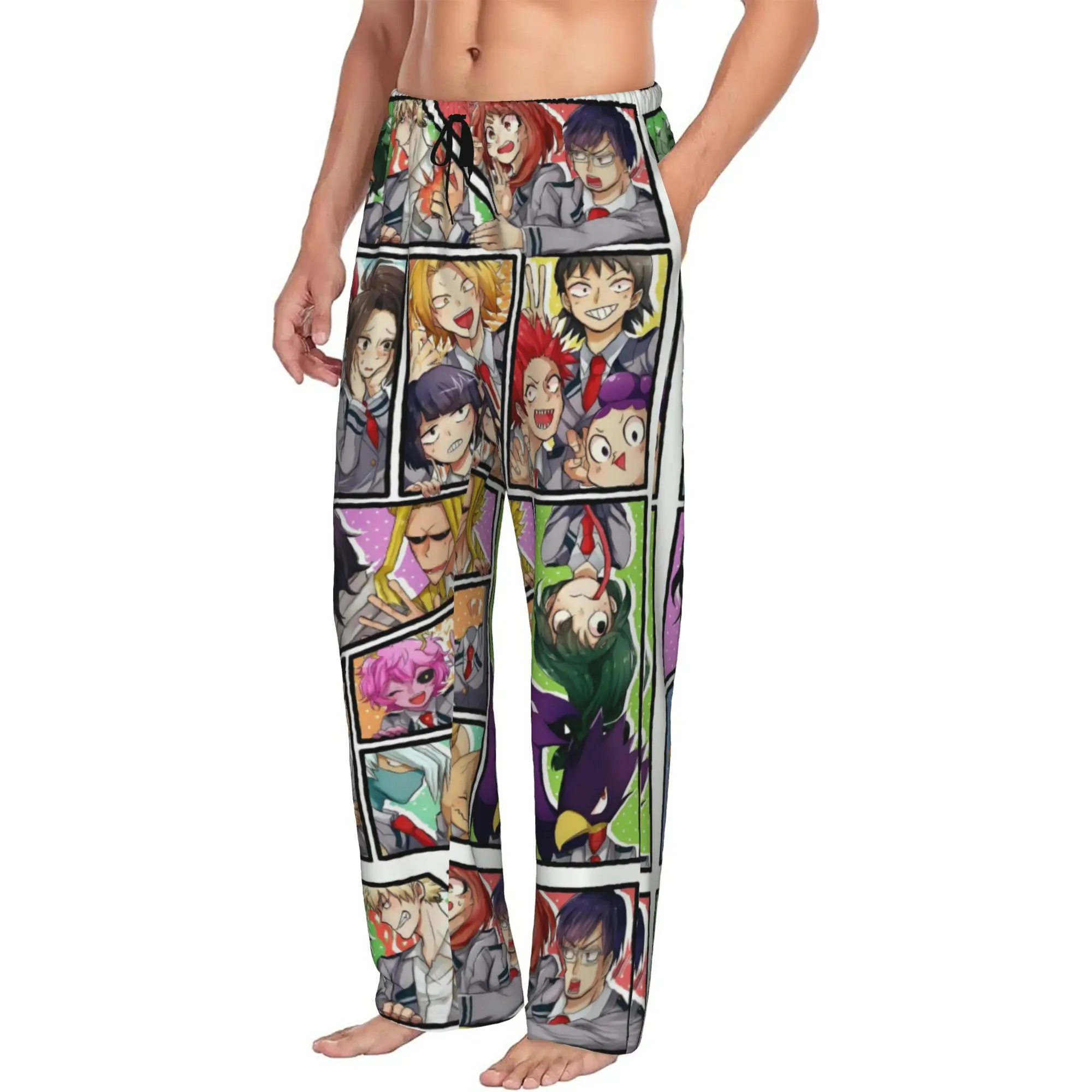 Custom My Hero Academias Pajama Pants Sleepwear Men Elastic Waistband Izuku Midoriya Cartoon Sleep Lounge Bottoms with Pockets