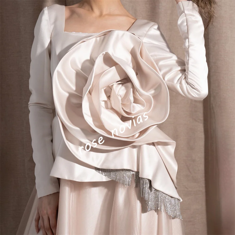 Customized Charmeuse Handmade Flower Tassel Square Neck A-line Floor-length Bespoke Occasion Evening Elegant Party Wedding