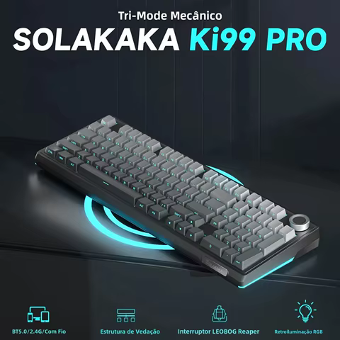 SOLAKAKA Ki99 Pro Teclado sem fio Bluetooth 99 teclas Tri-mode Junta Hot Swap RGB Teclado para jogos cremoso personalizado 10000mAh