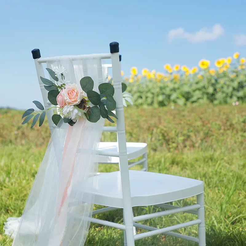 

1pcs, Beautiful Outdoor Wedding Venue, Atmosphere Layout, Simulation Rose, Chair Back Chair Decoration Tied Flowers