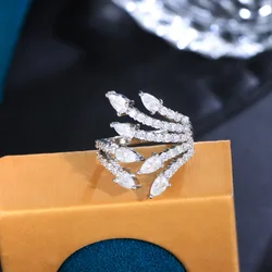 ThreeGraces Sparkling Cubic Zirconia Silver Color Open Size Bridal Ring for Women Dubai Fashion Evening Party Jewelry Gift R282
