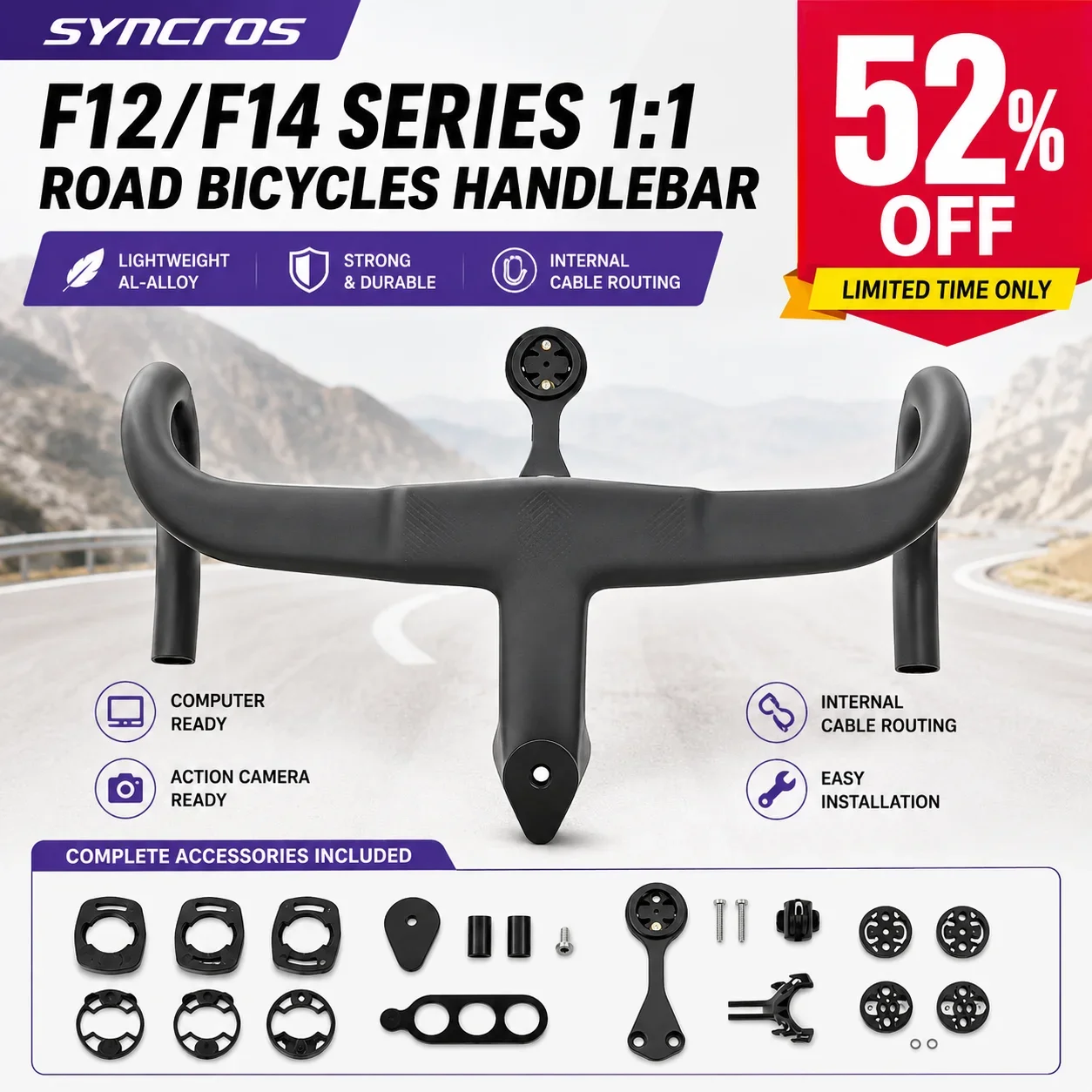 2026 new Black or With Logo T800 Carbon Fully Internal Wiring Integrated Road Bike Handle for F12/F14 Series 1:1 Bicycle Parts