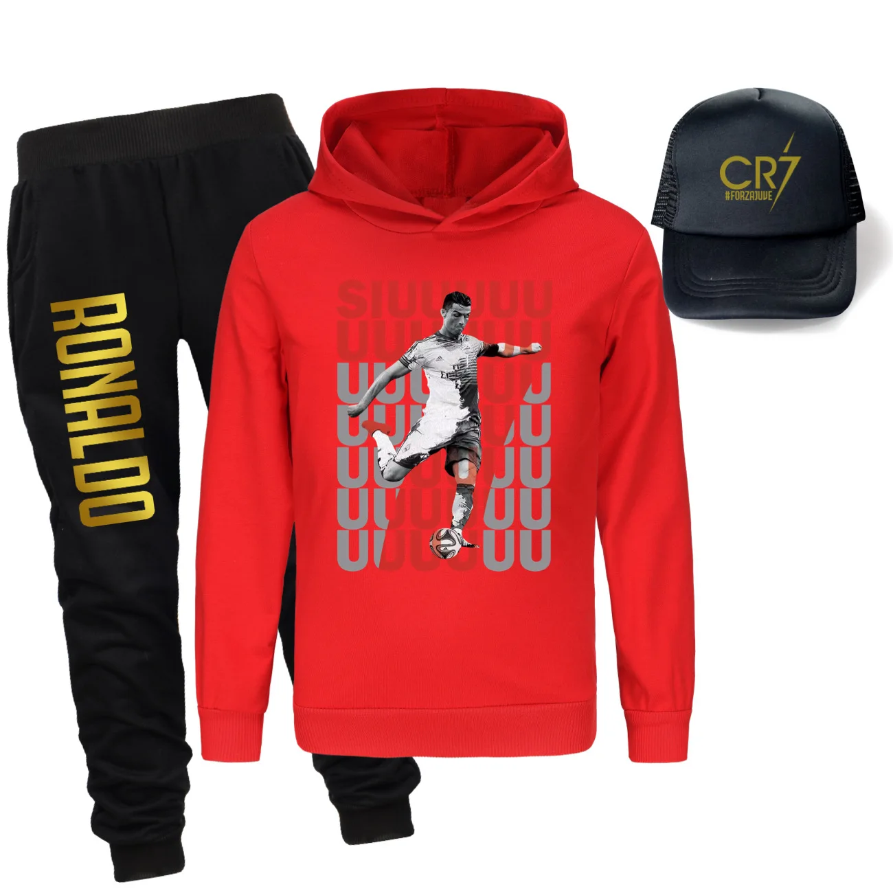 3-14 Years CR7 Hoodie Sportswear Football idol Star Clothes Boys Girls Fashion Sweatshirts Hoodies Tops+pants+sunhat 3pcs Sets