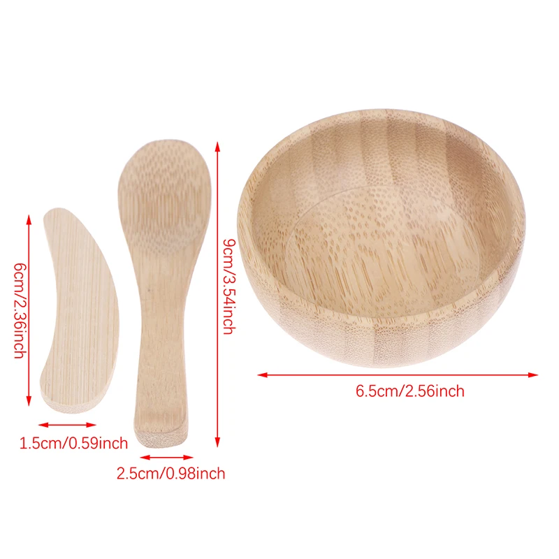 Natural Empty Bamboo Facial Mask Bowl Spoon Environmental Cosmetic Packaging Container Wooden Mask DIY Tools Makeup Container