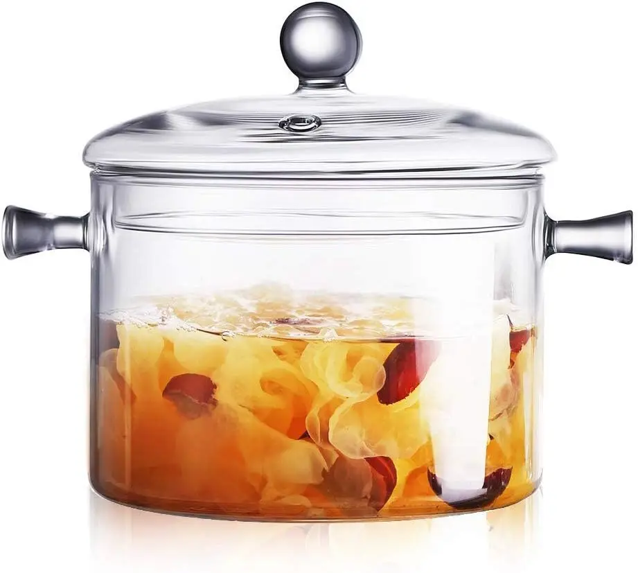 

Glass Saucepan with Cover, 1.5L/50 FL OZ Heat-resistant Glass Stovetop Pot and Pan with Lid, The Best Handmade Cookware