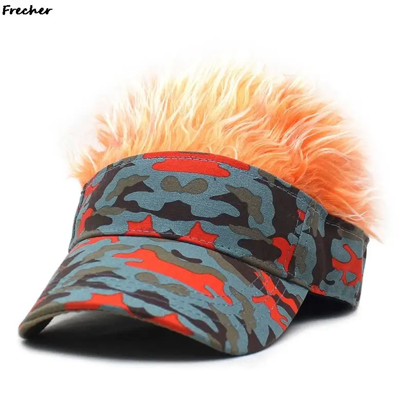 Sunshade Baseball Cap With Spiked Hairs Wig Men Women Rock Punk Hip Hop Visors Hats Camouflage Sports Caps Fake Hair Sun Hat